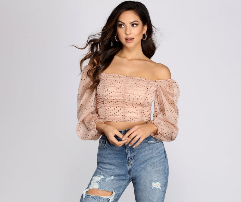 TableClothsUs Spot Ya Polka Dot Ruched Crop Top