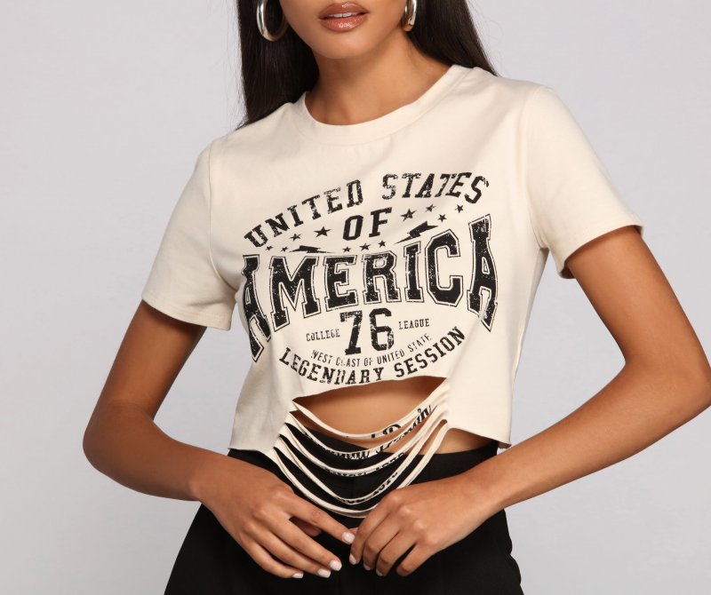 TableClothsUs USA Slashed Graphic Crop Top