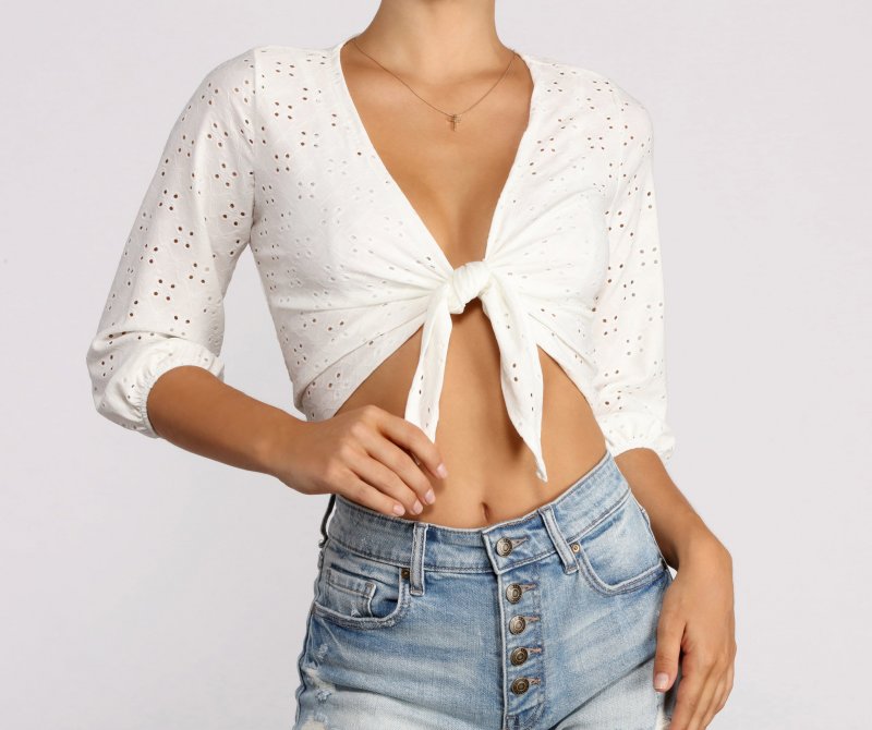 TableClothsUs Summer Day Eyelet Tie Front Top