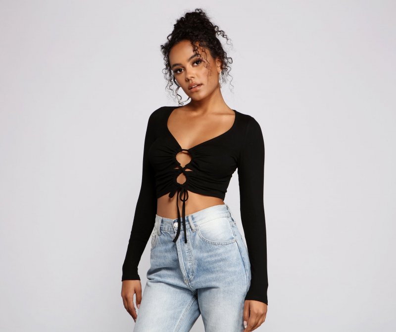 TableClothsUs Trendy Twist Front Brushed Knit Crop Top