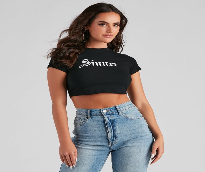 TableClothsUs Sinner Graphic Halloween Crop Top