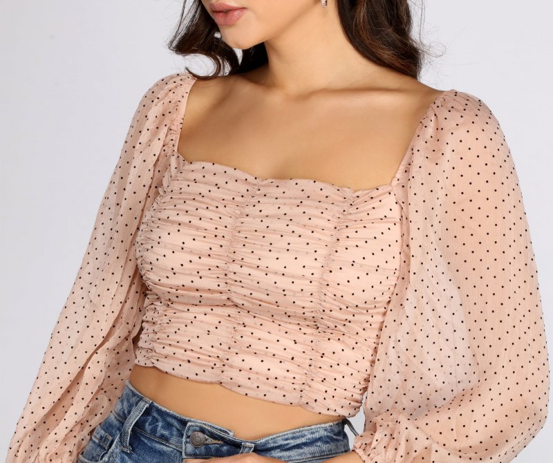 TableClothsUs Spot Ya Polka Dot Ruched Crop Top