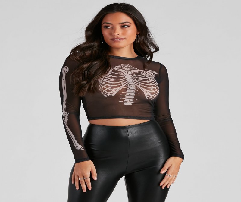 TableClothsUs Sultry Skeleton Mesh Crop Top