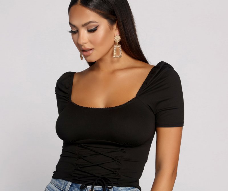 TableClothsUs Brushed Knit Corset Waist Top